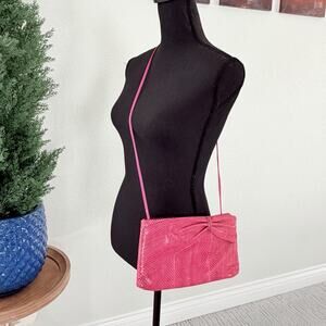 Vintage Sheka Hot Pink Snakeskin Crossbody Bag Bow Barbiecore 80s Retro Purse